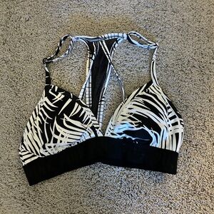 PINK Black and White Patterned Bikini Top